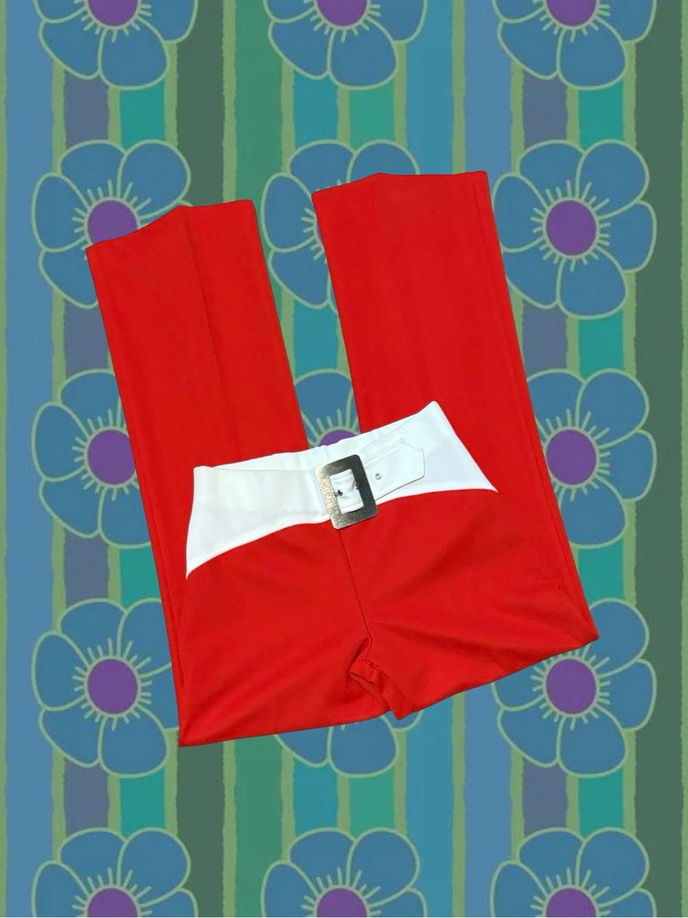 Vintage 60s Red Pants with White Belt Panel